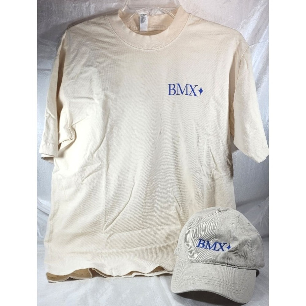 BMX T-Shirt (Size Small) & Matching Adjustable Baseball Cap Hat - Lt‎ Tan - NWOT